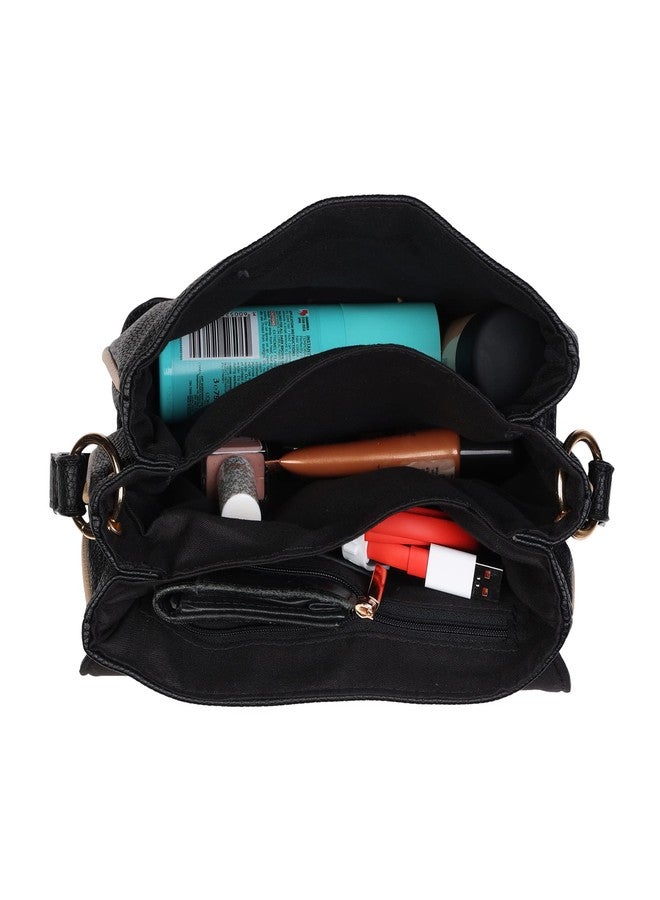 أكسيسورايز حقيبة كتف نسائية من الجلد الصناعي الأسود من أكسسورايز لندن، طراز تارا، بثلاثة أقسام - Image 5